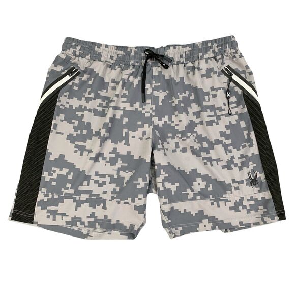 Spyder Shorts Mens XL Grey Proweb Active Zip Pockets Reflective Moisture Wicking - Picture 1 of 14